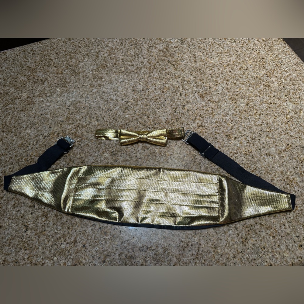 Gold Shimmer Bow Tie and Cummerbund Set
